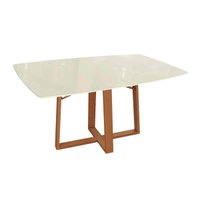 Mesa p/ Cozinha Elma Madeira Maciça c/ Tampo Madeirado c/ Vidro 90x170cm Carvalho/Off White/Vidro Off White - Kappesberg