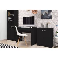 Escritório Completo (1 Mesa de Computador ME4107 + 1 Balcão ME4103 + 1 Estante ME4110) 3 Peças Preto - Tecno Mobili