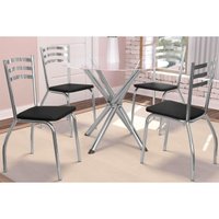 Sala de Jantar Completa Volga c/ Tampo de Vidro 95cm e 4 Cadeiras Portugal Cromada - Preto - Kappesberg