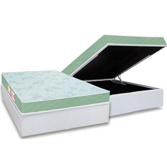 Conjunto Box Baú: Colchão Espuma Castor D33 Sleep Max Duplo + Base CRC Courano White Casal (138x188)
