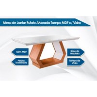 Mesa p/ Cozinha Alvorada c/ Tampo 180x90cm Madeirado Vidro Canto Reto - Imbuia/Off White - Rufato