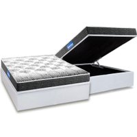 Conjunto Box Baú Casal: Colchão Espuma Probel D20 Guarda Costas Resistente Black + Base CRC Courano White (138x188)