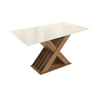 Mesa p/ Cozinha Graviola c/ Tampo Madeirado c/ Vidro 90x160cm Nogueira/Off White/Vidro Off White - Kappesberg