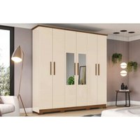 Guarda Roupa 6 Portas (2 c/ Espelho) e 3 Gavetas c/ Pés Cover Off White/Nature - Henn