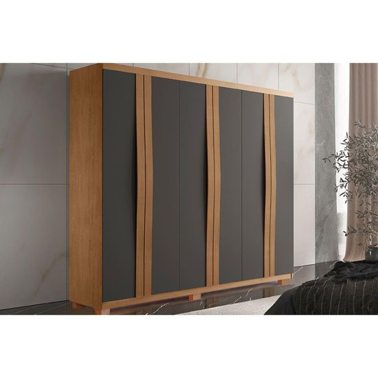 Guarda Roupa 6 Portas e 2 Gavetas c/ Pés Grécia Naturalle Grafite - Rufato