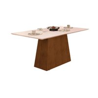 Mesa p/ Cozinha Dulce c/ Tampo Madeirado Vidro Reto 180x90cm Freijó/Off White - DJ Móveis