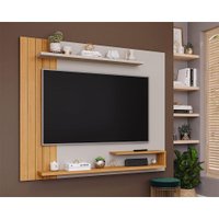 Painel Quarto p/ TV até 50 Pol Floripa c/ Prateleiras Ripado 161x135cm Off White/Nature - Permóbili
