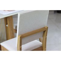 Conjunto: Mesa Sala Jantar Luiza c/ Tampo Curvo Madeirado c/ Vidro 160x80cm e 6 Cadeiras Milla Nature/Linho - Henn