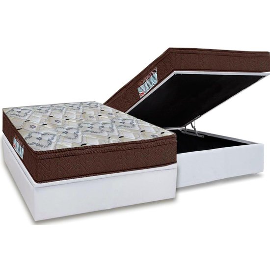 Cama Box Baú Casal: Colchão Ortopédico Ortobom D45 / EP ISO 150 Mega Firme + Base CRC Courano White(138x188)