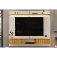 Rack Bancada c/ Painel p/ TV até 75 Pol Capri Led e 2 Portas 215x170cm Bali/Cedro - DJ Móveis