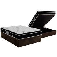 Conjunto Box Baú Casal: Colchão Molas Ortobom Nanolastic Physical + Base CRC Suede Brown (138x188)