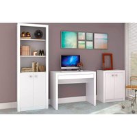 Escritório Completo (1 Mesa de Computador ME4107 + 1 Balcão ME4103 + 1 Estante ME4110) 3 Peças Branco - Tecno Mobili