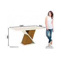 Conjunto: Mesa Sala Jantar Solus Tampo Madeirado c/ Vidro 160x90cm e 6 Cadeiras Malu Nature/Linho - Henn