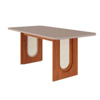 Mesa p/ Cozinha Valentina c/ Tampo Madeirado c/ Vidro 180x90cm Cinamomo/Off White - Cimol