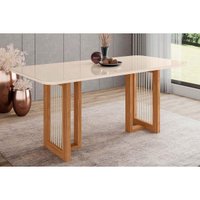 Mesa p/ Cozinha Yara SC81 c/ Tampo Madeirado c/ Vidro Curvo 180x90cm Nature/Off White - Henn