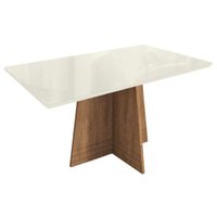 Mesa p/ Cozinha Lótus c/ Tampo Madeirado c/ Vidro 160x90cm Freijó/Off White - Kappesberg