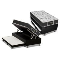 Cama Box Baú c/ Auxiliar Solteiro: Colchão Molas Probel Prolastic ProDormir Sleep Black + Base CRC Suede Black (88x188)