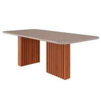 Mesa p/ Cozinha Ester c/ Tampo Madeirado c/ Vidro Reto 210x100cm Cinamomo/Off White - Cimol