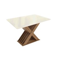 Mesa p/ Cozinha Graviola c/ Tampo Madeirado c/ Vidro 80x120cm Nogueira/Off White/Vidro Off White - Kappesberg