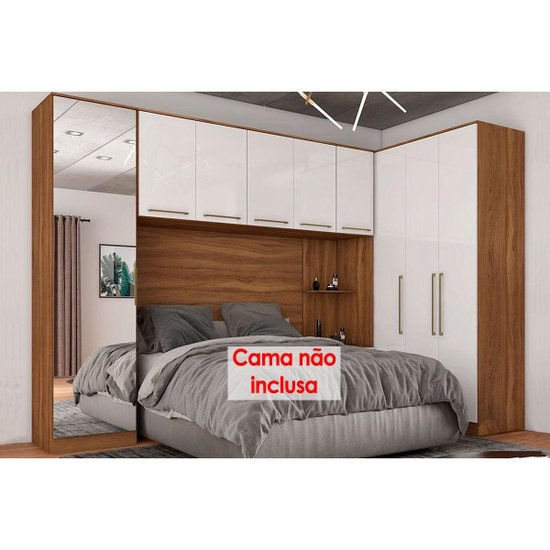 Modulado de Quarto Irlanda 6 Peças (3 Armários + 1 Ponte Aérea + 2 Complementos) QCM160 Amendola/Branco - Demóbile