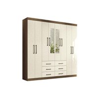 Guarda Roupa 8 Portas (2 c/ Espelho) e 6 Gavetas c/ Pés Liverpool Jatobá/Areia - Santos Andirá