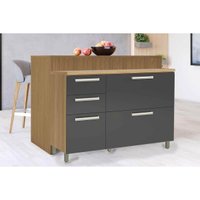 Bancada Ilha Cozinha Burguesa c/ 2 Portas e 3 Gavetas 120cm Freijo/Grafite - Nesher