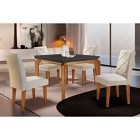 Sala de Jantar Completa Londrina Tampo Madeirado c/ Vidro Curvo 120x80 e 4 Cadeiras Melissa Imbuia/Suede Creme - Rufato