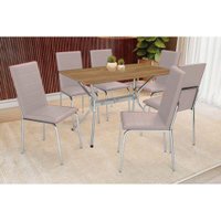 Conjunto: Mesa de Cozinha Loire c/ Tampo de Madeira 160cm e 6 Cadeiras Amsterdã Cromada/Nude 16 - Kappesberg