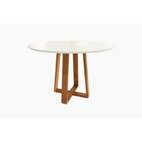Mesa Multiuso Cozinha Elma Madeira Maciça c/ Tampo Madeirado c/ Vidro 120x120cm Carvalho/Off White - Kappesberg