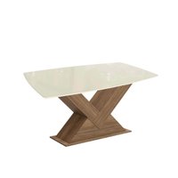 Mesa Multiuso Cozinha Amora c/ Tampo Madeirado c/ Vidro 90x170cm Nogueira/Off White/Vidro Off White - Kappesberg