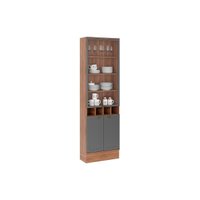 Paneleiro de Cozinha Cristaleira Bella 2615 c/ 4 Portas 2 de Vidro 70cm Nogal/Cinza - Carraro