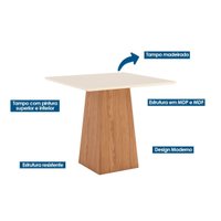 Conjunto: Mesa de Cozinha Dora Tampo Madeirado 90cm e 4 Cadeiras Isa Nature/Linho - Henn
