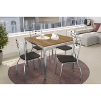 Conjunto: Mesa de Cozinha Reno c/ Tampo de Madeira 90cm e 4 Cadeiras Portugal Cromada/Preto - Kappesberg