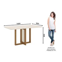 Conjunto: Mesa de Cozinha Natali c/ Tampo Madeirado c/ Vidro Curvo 160x90cm e 6 Cadeiras Bella Nature/Linho - Henn