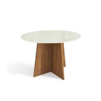 Mesa Multiuso Cozinha Lótus c/ Tampo Madeirado c/ Vidro 105x105cm Freijó/Off White - Kappesberg