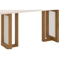 Conjunto: Mesa de Cozinha Yara c/ Tampo Madeirado c/ Vidro Reto 160x90cm e 6 Cadeiras Milla Nature/Linho - Henn