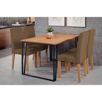 Mesa de Cozinha Lisa Com Tampo Madeirado 130x80cm e 4 Cadeiras Maia Nature/Suede Mascavo Chocolate - Cimol