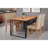 Mesa de Cozinha Lisa Tampo Madeirado 130x80cm Com 4 Cadeiras Maia Cinamomo/Suede Gengibre Bege - Cimol