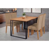 Mesa de Cozinha Lisa Com Tampo Madeirado Com Vidro 130x80cm 4 Cadeiras Nicole Nature/Suede Joli Chocolate - Cimol