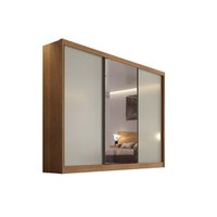 Guarda Roupas Com 3 Portas de Correr (1 c/ Espelho) e 4 Gavetas Toulon/Sonetto Plus Cumaru/Fendi - Novo Horizonte