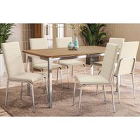 Conjunto: Mesa de Cozinha Reno c/ Tampo de Madeira 160cm e 6 Cadeiras Amsterdã Cromada/Nude 16 - Kappesberg