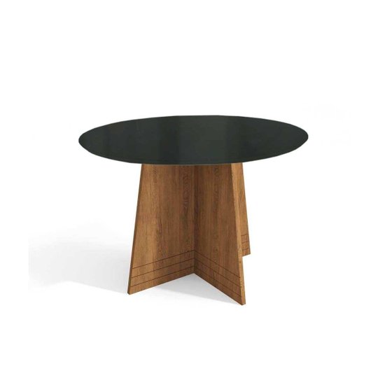 Mesa Multiuso Cozinha Lótus c/ Tampo Madeirado c/ Vidro 105x105cm Freijó/Preto Fosco - Kappesberg