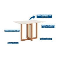 Conjunto: Mesa de Cozinha Natalí c/ Tampo Madeirado c/ Vidro Reto 120x80cm e 4 Cadeiras Isa Nature/Linho - Henn