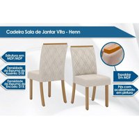 Conjunto: Mesa de Cozinha Luiza c/ Tampo de Vidro 120x80cm e 4 Cadeiras Vita Nature/Off White - Linho Bege - Henn