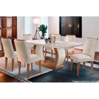 Conjunto: Mesa de Cozinha Jade Tampo Madeirado Canto Reto 180x90cm e 6 Cadeiras Jade Capuccino/Suede Creme - Rufato