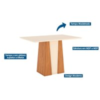 Conjunto: Mesa de Cozinha Orus Tampo Madeirado c/ Vidro 120x80cm e 4 Cadeiras Bella Nature/Linho - Henn