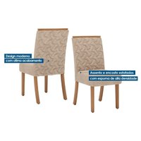 Conjunto: Mesa de Cozinha Lins c/ Tampo Reto Madeirado c/ Vidro 120x80cm e 4 Cadeiras Esther Nature/Linho Creme - Henn