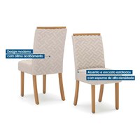 Conjunto: Mesa de Cozinha Yara c/ Tampo Madeirado c/ Vidro Curvo 160x90cm e 6 Cadeiras Malu Nature/Linho - Henn
