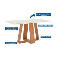 Conjunto: Mesa de Cozinha Lins c/ Tampo Madeirado c/ Vidro 160x90cm e 6 Cadeiras Malu Nature/Linho - Henn