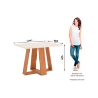 Conjunto: Mesa de Cozinha Lins c/ Tampo Madeirado c/ Vidro Curvo 120x80cm e 4 Cadeiras Esther Nature/Linho Creme - Henn